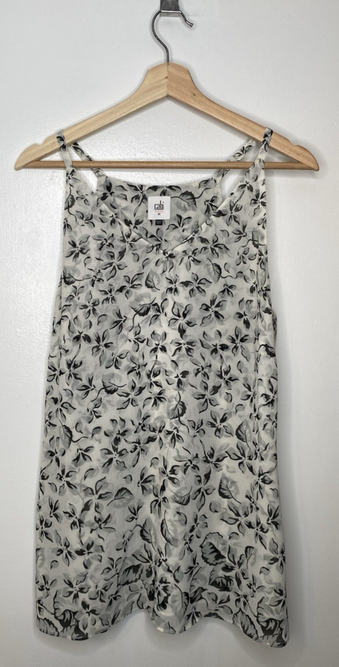 CAbi Black White Floral Cami Spaghetti Strap Top Size M AS-IS